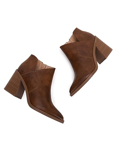 Womens Pointed Toe Ankle Boots Block Stacked Chunky Heel Cutout Side Zipper Fall Booties Shoe3