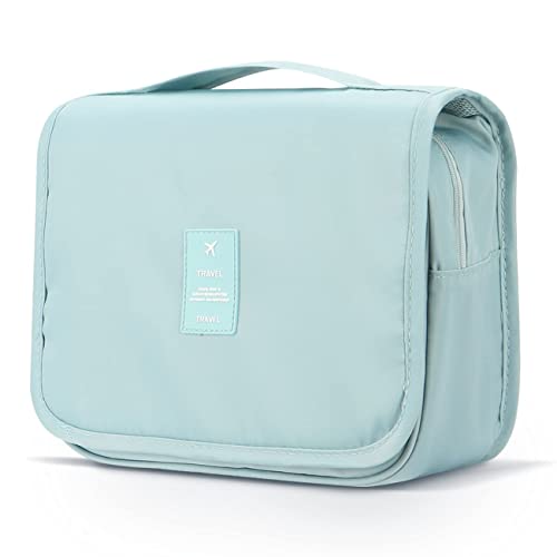 Image of CAVALO - Be Unique Nylon Polyester Large Capacity Portable Travel Toiletry Bag with Hanging Hook Waterproof Cosmetic Case Makeup Pouch Dopp Kit for Men Women with Carry Handle (Sea Green)