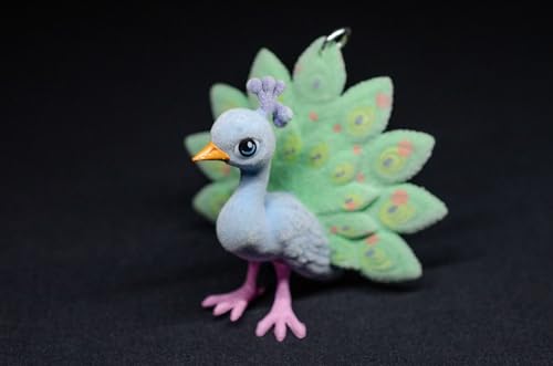Porte-clés paon oiseau floqué de 65mm multicolore pour sac - 2