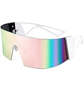 FEISEDY Oversized Flat Top Futuristic Wrap Sunglasses One Piece Goggles for Women Men Fashion Sha...