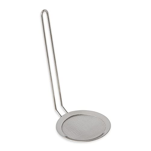 RSVP International Endurance Kitchen Collection, Stainless Steel Double-Fine Mesh Oil & Fat Strainer/Skimmer Spoon with 8-1/4-Inch Handle, Frying Utensil, 4-Inch Diameter