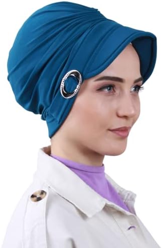 Prien Elegant Hijab for Women, Hat With Hairclip, Cap for Girls, Muslim Scarfs, Prayer Hijabs, Turban, Instant Hats Headwear (Blue)