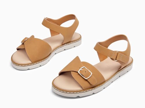 Image of Coutgo Girls Sandals Open Toe Summer Dress Shoes Adjustable Buckle Ankle Strap Comfortable Flats