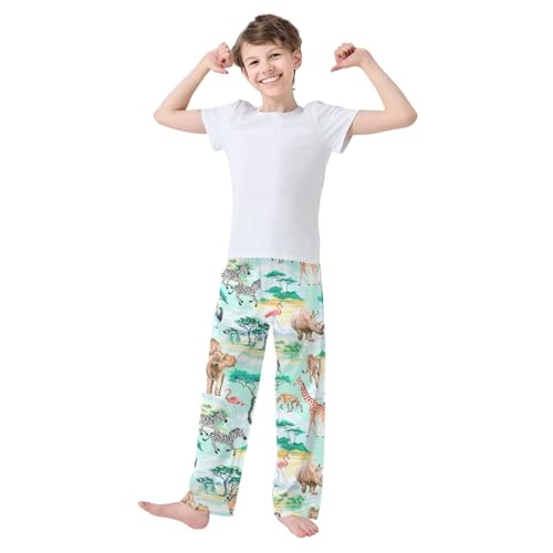 Zebra Rhino Tree Boys Long Pants Soft Trousers Elastic Waist Kids Lounge Bottoms with Pockets S-XL2