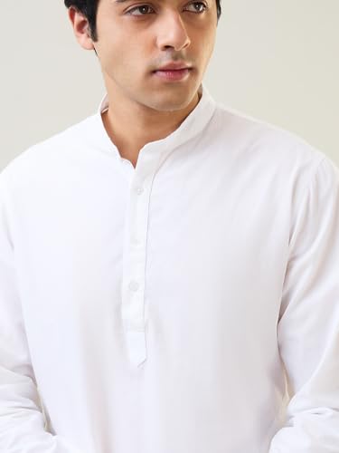 Image of SleepZ by Raymond Men Comfort Fit Solid Pattern Pure Cotton Mandrin Collar Kurta Set