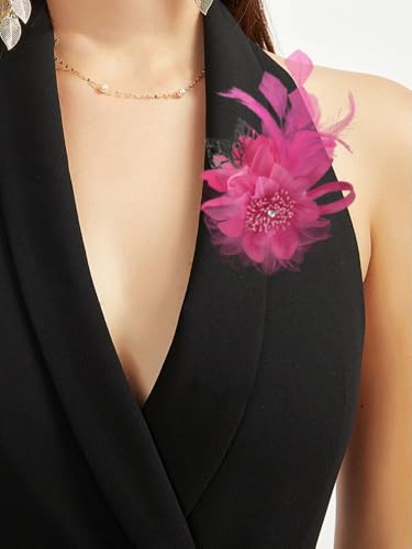 Image of Extra Large Flower Brooches for Women Lapel Pins Dainty Fabric Brooches Big Camellia Lady Flower Fascinator Hatpin Hair Clip for Wedding Prom Party Dance Banquet Ceremony Clothes Accessories Jewelry