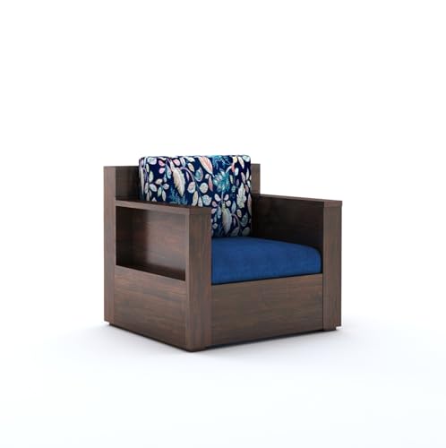 Image of Sheesham Wood 1 Seater Sofa Set with Cushion | Wooden Sofa for Living Room Home Hall Hotel Office (Walnut Finish)