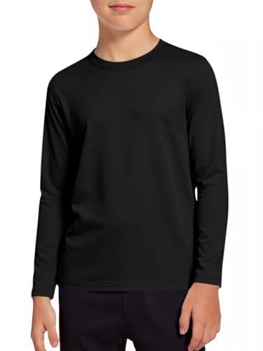 Haloumoning Boys Long Sleeve Athletic T-Shirts Kids Dry Fit UPF 50+ Neon Swim Shirts 5-14 Years