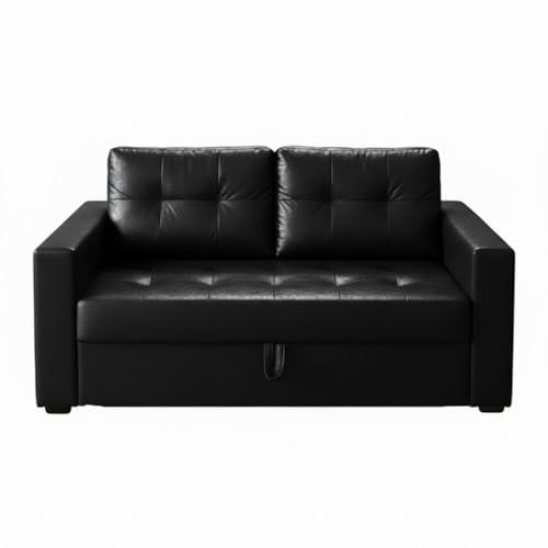 Image of FURNY Tressa 2 Seater Leatherette Pull-Out Sofa Cum Bed (Black) Premium Finish | Comfortable & Durable | Ideal for Living Room