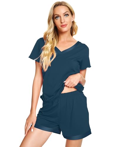 Image of WiWi Viscose from Bamboo Pajamas Set for Women Super Soft Short Sleeve Cooling Summer Plus Size Pjs Sets Sleepwear S-4X