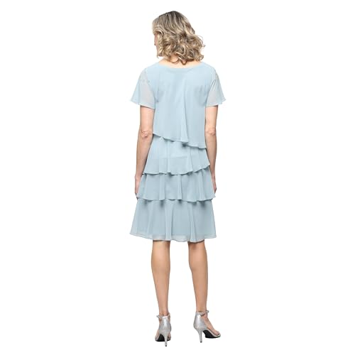 Image of S.L. Fashions Women's V-Neck Chiffon Cocktail Dress with Beaded Shoulders and Asymmetrical Tiers (Petite and Regular Sizes)