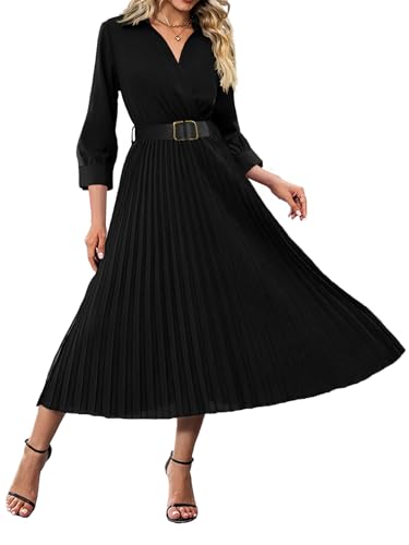 DXFAN Women’s 3/4 Sleeve Flared A Line Dress Casual Semi