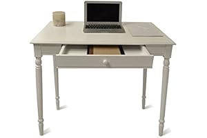 Pemberly Row French Country Desk in White Wood Finish with Drawer