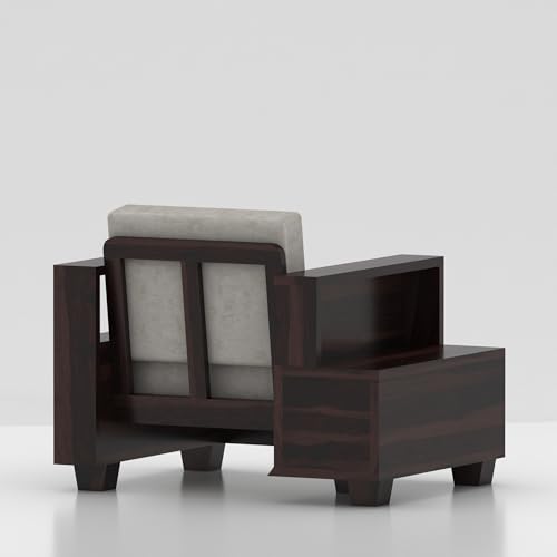 Image of Sheesham Wooden 1 Seater Sofa Set for Living Room | Solid Wood Sofa with Side Box Storage & Cushion | Rosewood Sofa Set for Home & Office | Lounge (Walnut, 1 Seater)