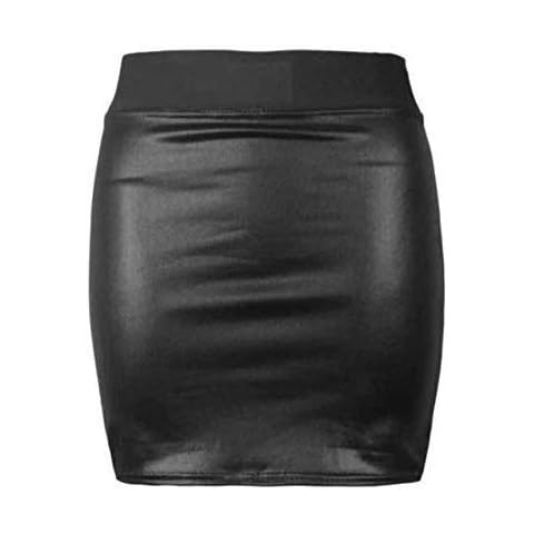 GirlzWalk@ Womens Faux Leather Ladies Elastic Waistband Bodycon Stretch Wet Look Pencil Fitted Tube Midi,Mini Skirts All Wet Look Variety ((Wet Look) Mini Skirt, XL/UK 16-18) Cover