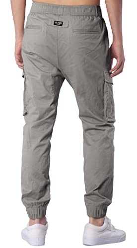 Italymorn Men's Chino Jogger Cargo Pants Bellow Pockets (S, Stone Grey) #TOP1
