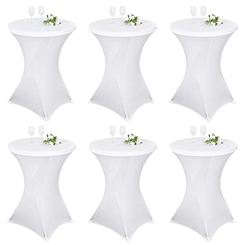 Pesonlook Lot de 6 nappes à Coins carrés Extensibles en Spandex pour Cocktail 80x110cm Table Haute ajustée Blanche, Nappe Ronde de Cocktail pour Table de Banquet de Cocktail de Mariage (Blanc)