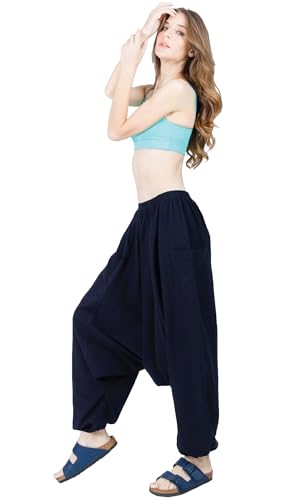 Women's Cotton Harem Pants with Pockets - Casual Elastic Waist Boho Pants, Soft Comfortable Travel & Daily Wear3