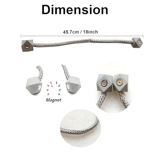 Image of TIED RIBBONS Set of 2 Magnetic Handmade Decorative Curtain Tiebacks Thicker (Grey, 18 Inch) - Twist Rope & Strong Tieback Window Holdbacks Holders for Window Sheer Drapes Indoor Outdoor