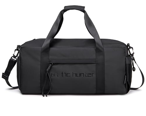 Image of Arctic Hunter Sport Travel Duffle Bag for Men Women 28L Polyester Gym Bag with Shoe Compartment Water-resistant Multi-pockets Handbag Detachable Shoulder Strap Sleek Training Swimming Duffel Bag,Black