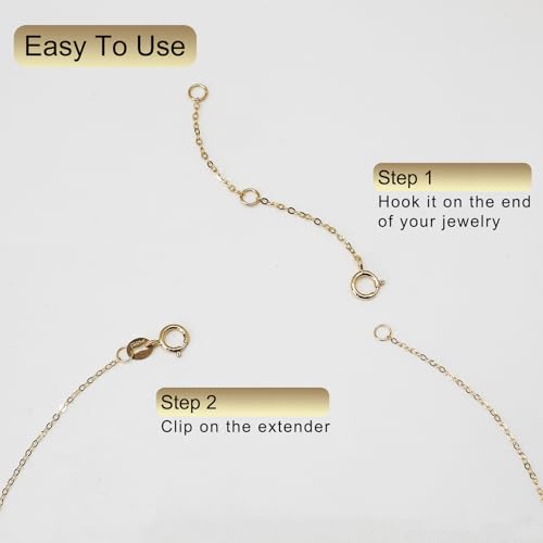 Image of 14K Solid Gold Necklace Extender Real Bracelet Extender 2 3 4 Inch Durable Adjustable Chain Gold Anklets Extension for Women 2 inch 3 inch 4 inch (14K Yellow Gold-3 IN)