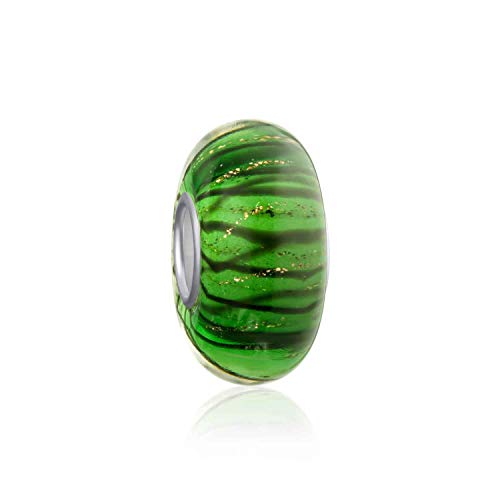 Pulsera europea abalorio cristal de Murano azul verde espaciador plata esterlina para mujer