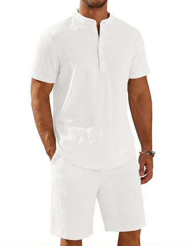 COOFANDY Men's 2 Pieces Short Set Casual Henley Shirt and