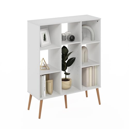 Image of Furinno Claude Mid Century Style Book Shelf, 8-Cube Bookshelf, Cube Storage Organizer Bookcase with Wood Legs, 10.9 x 31.5 x 39.3, for Living Room, Bedroom, Home Office, White