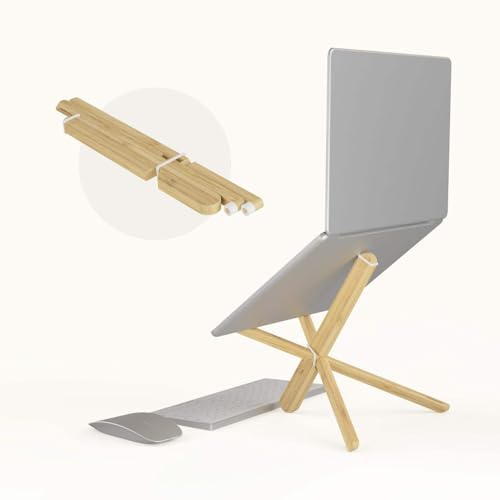 Dragonfly Bamboo Laptop Stand | Foldable Lightweight Portable Stand for MacBook, PC & Notebooks | Eco-Friendly Design | Natural Ventilation | Feather White