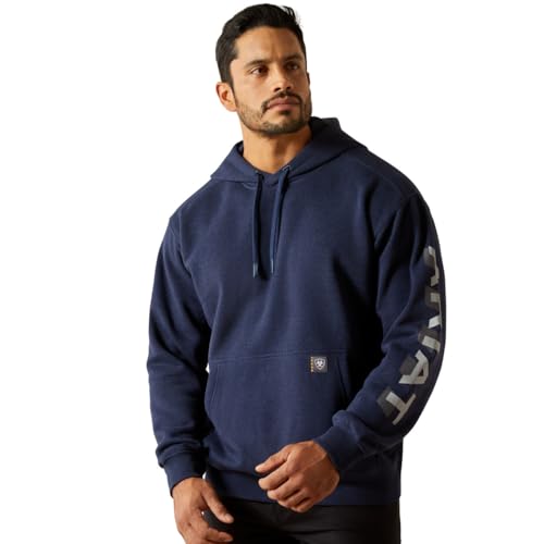 Ariat Rebar Lightweight Logo Hoodie, Navy Heather/Alloy, X-Large