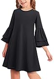Kilottor Girls Dress Sweet Cute Round Neck Bell Sleeve Shift Dress Mini Dress 13 Years 14 Years KC10