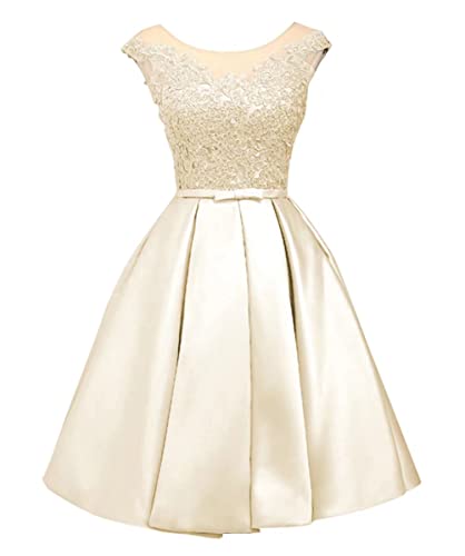 Short Homecoming Dresses Lace Floral Lace Up Prom Party Dresses For Wedding Champagne Size 2 #TOP2