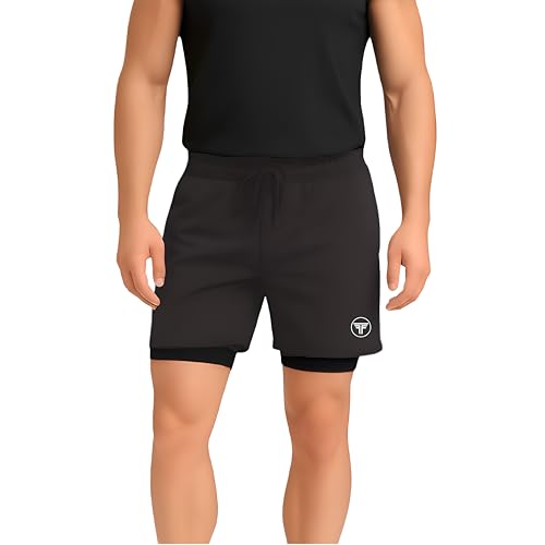Image of Men's 2 in 1 Active Dual Shorts with Inner Tights Layer & Compression Liner, Double Layer Athletic Short for Running, Gym & Sports