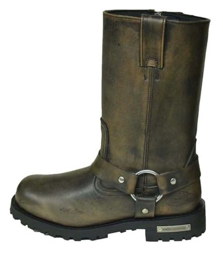 Men's Premium Leather Antique Motorcycle Boots, Classic Brown 10004-M