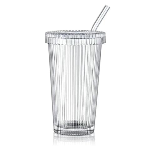 Fluaonb Tazas de cristal con tapa y pajitas, taza de café para bar, tazas de cristal con pajita y tapa para decoración del hogar duradera
