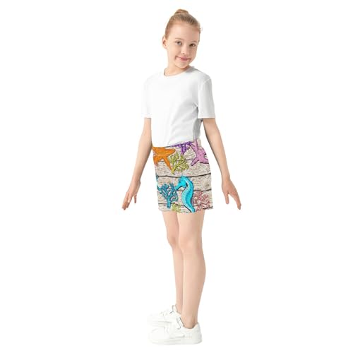 Girls Athletic Lounge Shorts Colorful Sea Creature Seahorses Print Comfy Summer Pajama Activewear, X-Small4