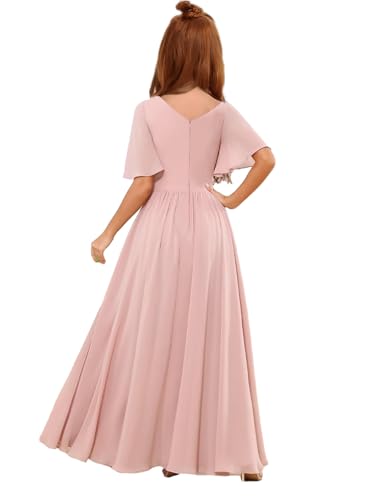 MRHUSH Junior Bridesmaid Dresses Chiffon Flower Girl Dress for Teen Girls Formal Dresses Short Sleeve Pleated Pageant Gowns4