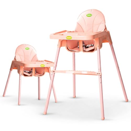 Image of Baybee 2 in 1 Baby High Chair for Kids, Baby Feeding Chair with 2 Height Adjustable, Footrest, Tray, Mobile Stand, 3 Point Safety Belt | Kids High Chair for 6 Months to 3 Years (Pink)