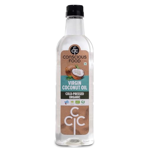 Image of Conscious Food Cold Pressed Virgin Coconut Oil, 500 ml | Organic | Boosts Heart Health, Good for Skin Care | Pure Coconut Oil with Rich Aroma | For Cooking, Hair Care, Oil Pulling | Pet Bottle