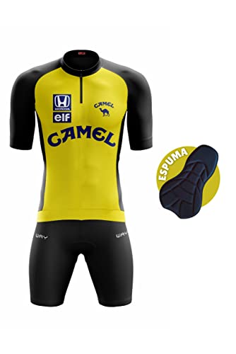 Conjunto de Ciclismo Masculino Equipe MTB Camisa e Bermuda Acolchoada Slim (Camel, GG)