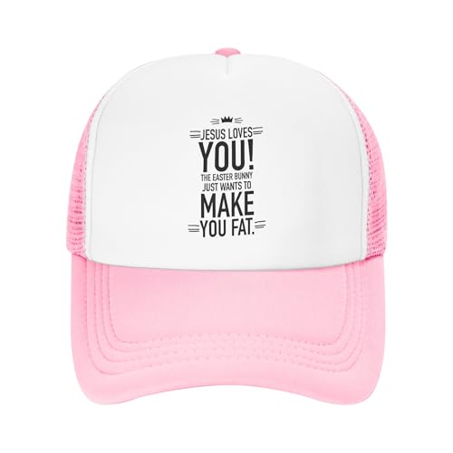 Easter Funny Decor Trucker Hat Jesus Loves You Kids Hats for Boys Girls Adjustable Snapback Mesh Baseball Cap - Pink