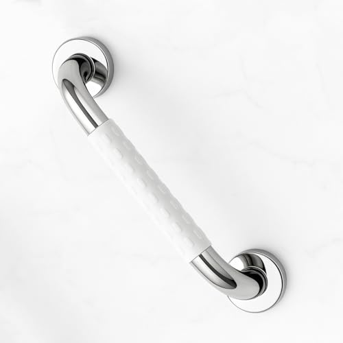 Image of BATH GURU Heavy Duty High Grade Rustproof Stainless Steel Safety Bathroom Grab Bar handle for Senior Citizen, Anti-Slip Grip, Wall Mounted Support Rail for Toilet Shower, Bathtub (White Grip, 20 Inch)