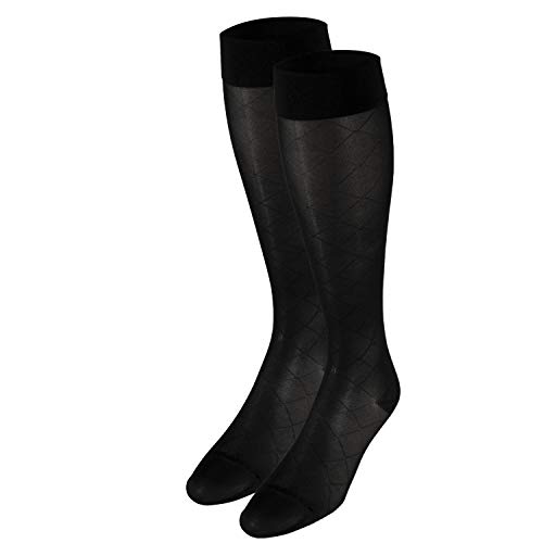 Image of Truform Sheer Compression Stockings, 15-20 mmHg, Women's Knee High Length, Diamond Pattern, Black, Small