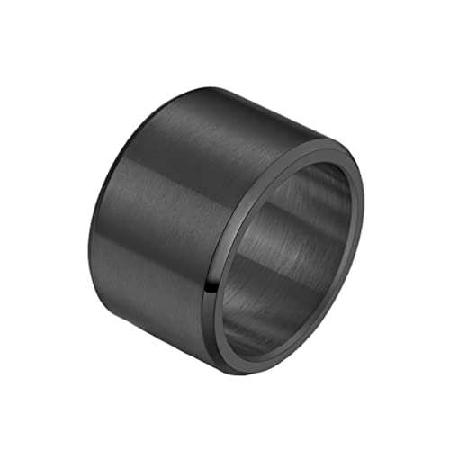 HIJONES Bague pour Homme en Acier Inoxydable de 15 Mm de Large Unie Alliance Hip Hop Au Fini Brossé Mat Noir Taille 62