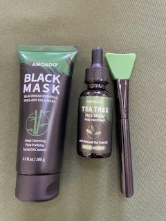 AMOADO Blackhead Remover Peel Off Face Mask, Black Mask & Tea Tree Oil Serum Duo Set, 2-in-1 Deep Cleansing and Pore Tightening, Charcoal Face Mask Peel Off Blackheads Removal