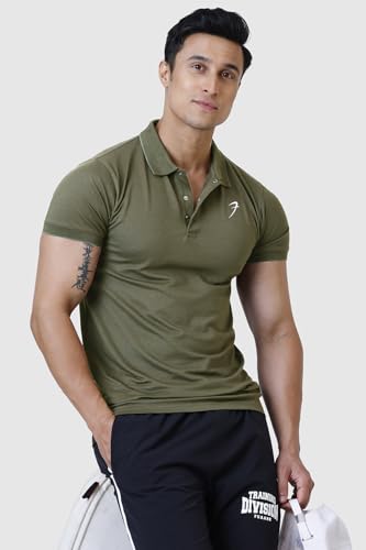 Image of FUAARK Men Slim Fit Pique Aura Polo Tshirt with Short Sleeves & Reflective Chest Logo -