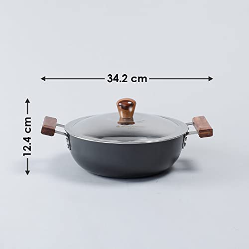 Image of Wonderchef Ebony Aluminium Hard Anodized Deep Kadhai /Kadai with Lid - 24 cm, 3 Litre | Ideal for Sauteeing Veggies, Dal and Curries | Black