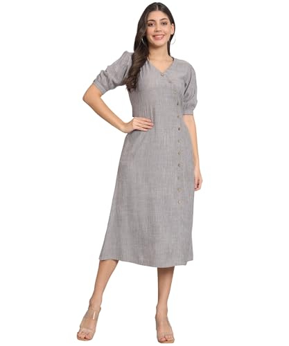 Buy Reberry Women Solid Grey A-line Midi Dress at Amazon.in