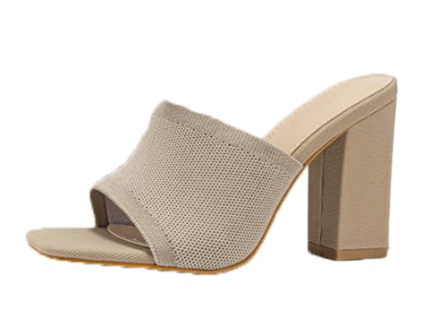 TDA Mules Sandals For Women Square Open Toe Chunky Block High Heel Slip On Slides