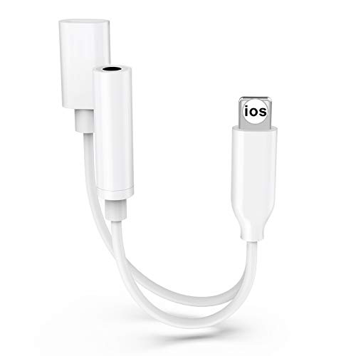 Headphones Adapter for Phone Charger Dongle 3.5mm Jack AUX Audio Cable Adaptor Music & Charging for Phone XR/8/8Plus/10/7/7Plus/X/XS Splitter Aux Adapter Earphone Converter Support iOS 12 or Higher